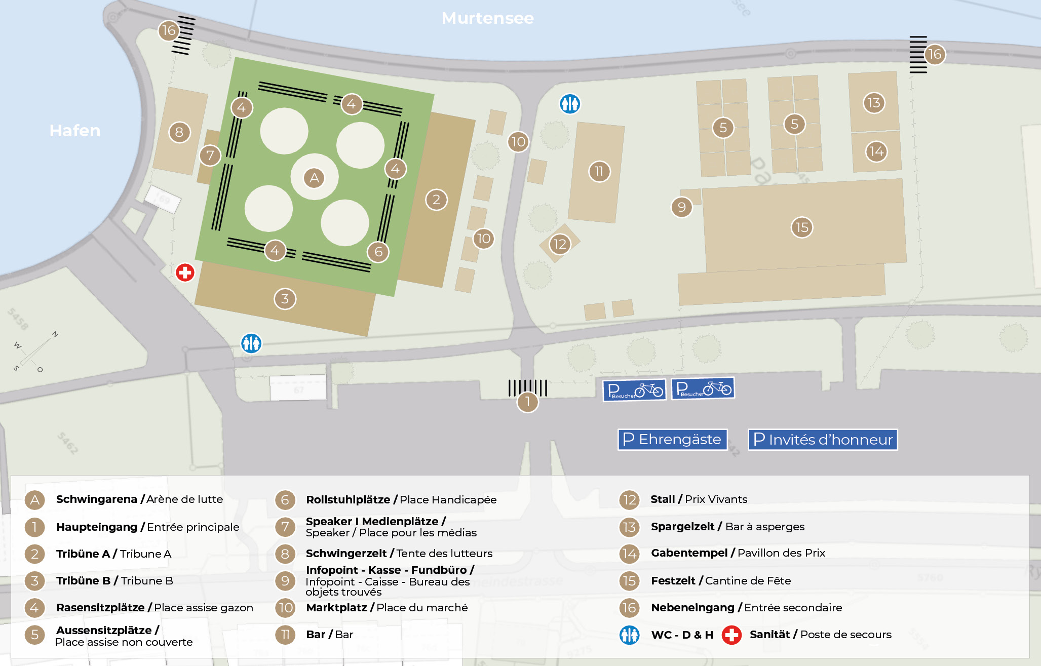 Plan du site du Festival cantonal de lutte de Fribourg 2026